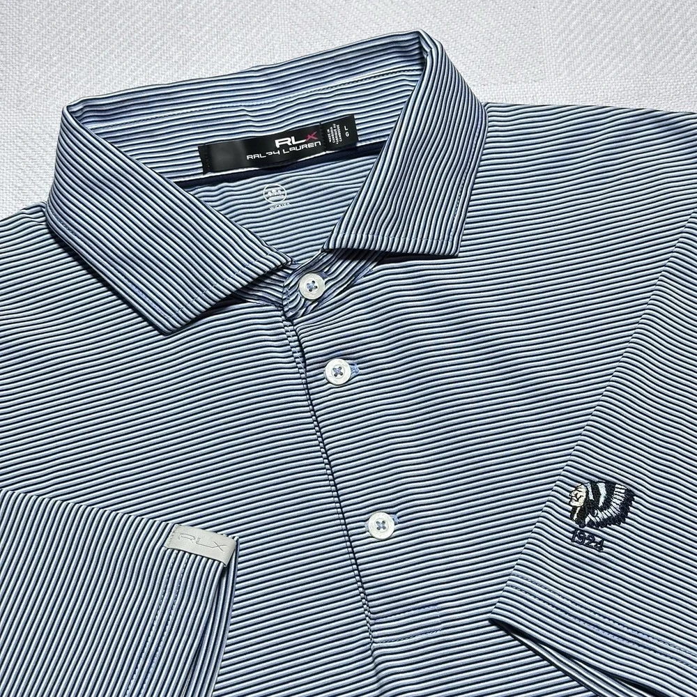 RLX Ralph Lauren Golf Polo Shirt Mens Large Performance Striped Big Foot CC - Picture 1 of 10